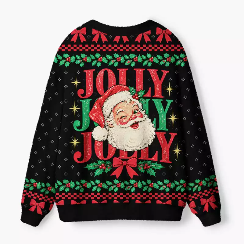 Soulisfree Jolly Jolly Jolly Christmas Fuzzy Cardigan Sweater