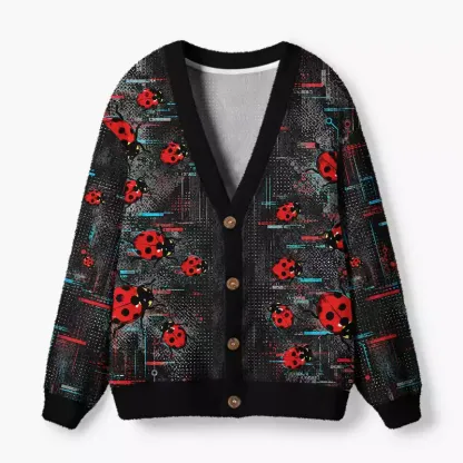 Soulisfree Ladybug Circuit Fuzzy Cardigan Sweater