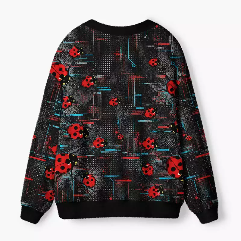Soulisfree Ladybug Circuit Fuzzy Cardigan Sweater