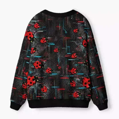 Soulisfree Ladybug Circuit Fuzzy Cardigan Sweater