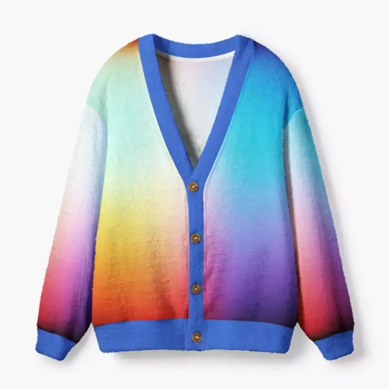 Soulisfree Luminous Abstract Gradient Fuzzy Cardigan Sweater