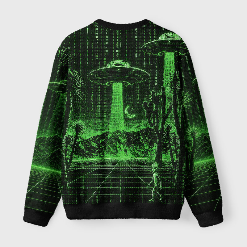 Soulisfree Matrix Alien Invasion Fuzzy Crewneck Sweater