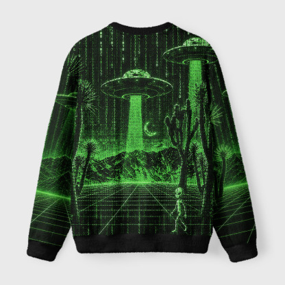 Soulisfree Matrix Alien Invasion Fuzzy Crewneck Sweater