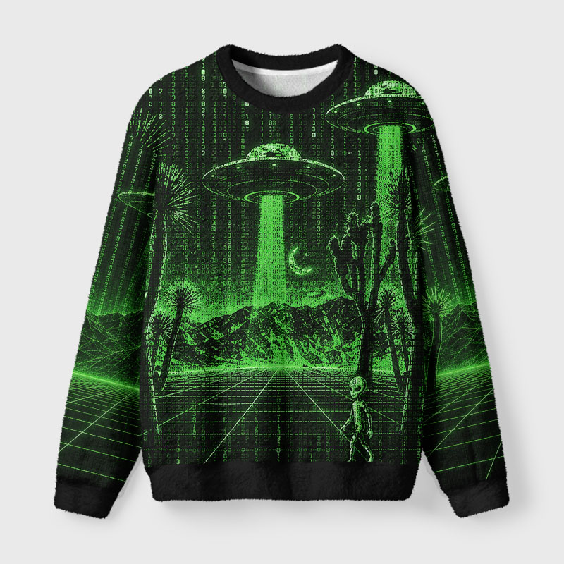 Soulisfree Matrix Alien Invasion Fuzzy Crewneck Sweater