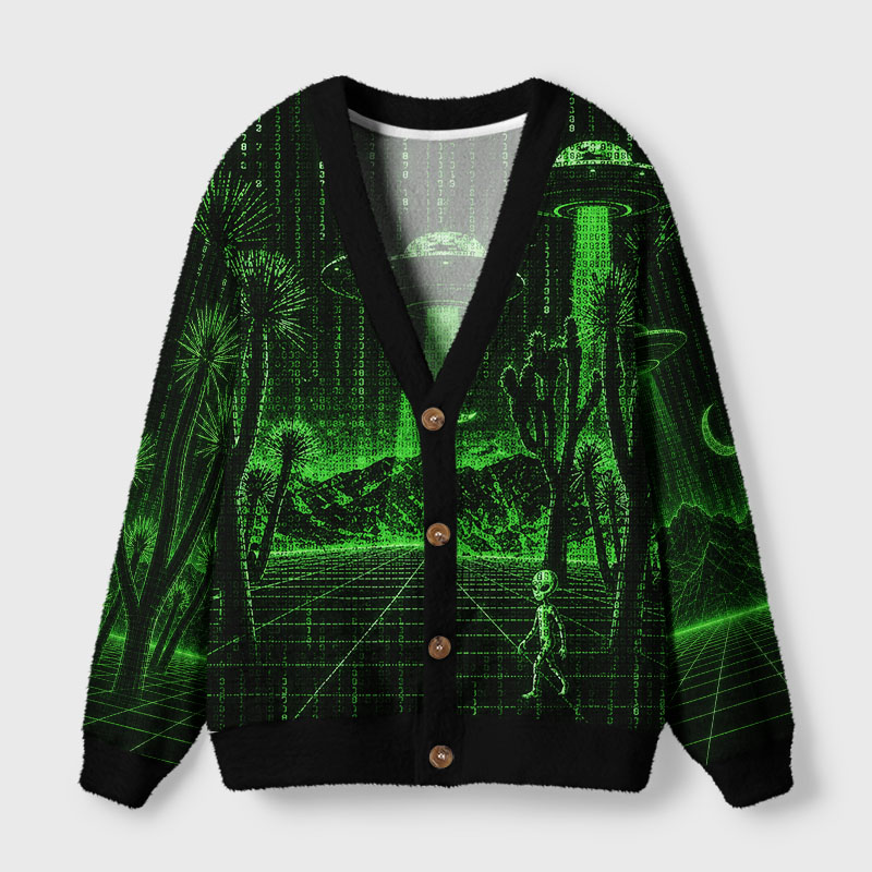 Soulisfree Matrix Alien Invasion Cardigan Fuzzy Cardigan Sweater 