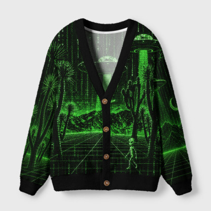Soulisfree Matrix Alien Invasion Cardigan Fuzzy Cardigan Sweater 