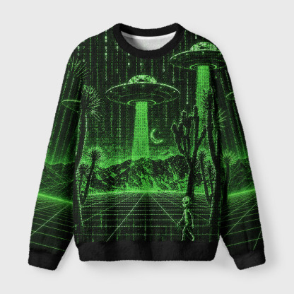 Soulisfree Matrix Alien Invasion Fuzzy Crewneck Sweater