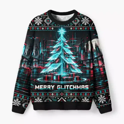 Soulisfree Merry Glitchmas Fuzzy Crewneck Sweater