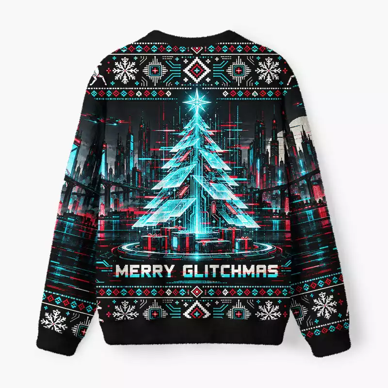 Soulisfree Merry Glitchmas Fuzzy Crewneck Sweater