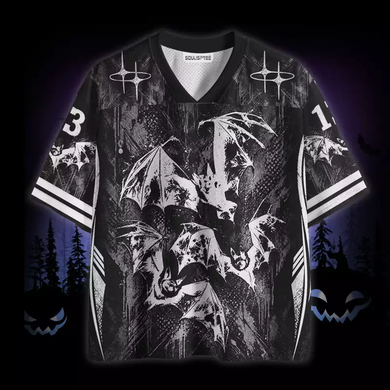 Soulisfree Monochrome Grunge Bat Swarm Mesh Jersey
