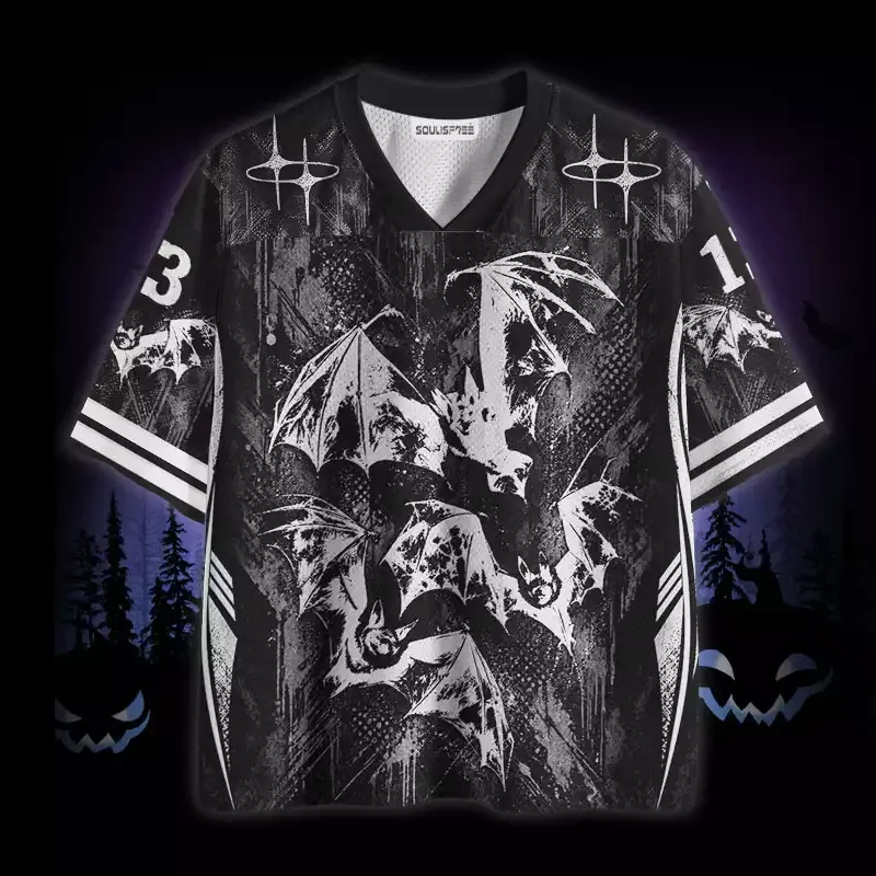 Soulisfree Monochrome Grunge Bat Swarm Mesh Jersey