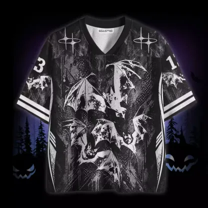 Soulisfree Monochrome Grunge Bat Swarm Mesh Jersey