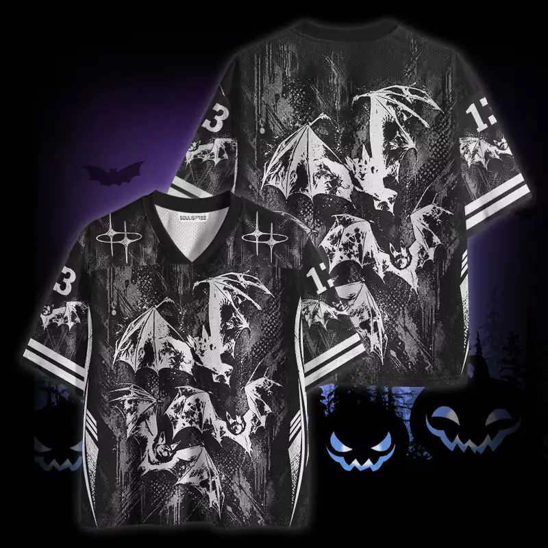 Soulisfree Monochrome Grunge Bat Swarm Mesh Jersey