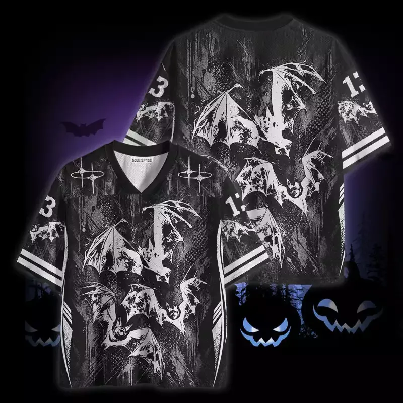 Soulisfree Monochrome Grunge Bat Swarm Mesh Jersey