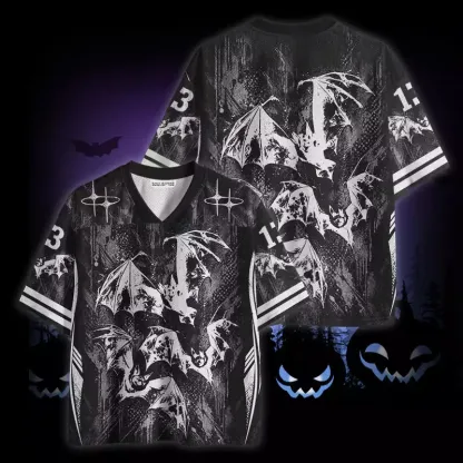 Soulisfree Monochrome Grunge Bat Swarm Mesh Jersey