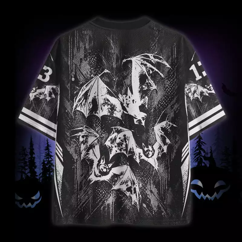 Soulisfree Monochrome Grunge Bat Swarm Mesh Jersey
