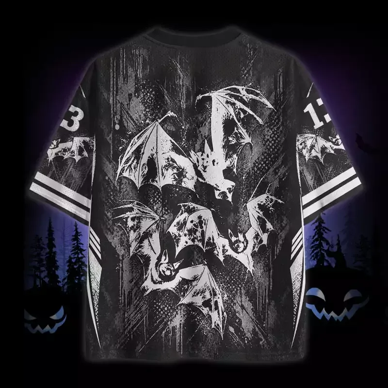 Soulisfree Monochrome Grunge Bat Swarm Mesh Jersey