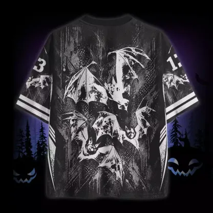 Soulisfree Monochrome Grunge Bat Swarm Mesh Jersey