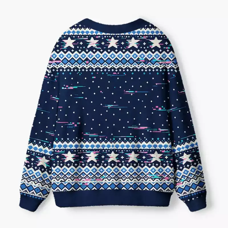 Soulisfree Navy Fair Isle Fuzzy Cardigan Sweater