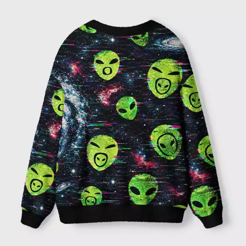 Soulisfree Neon Alien Galaxy Cardigan Fuzzy Cardigan Sweater