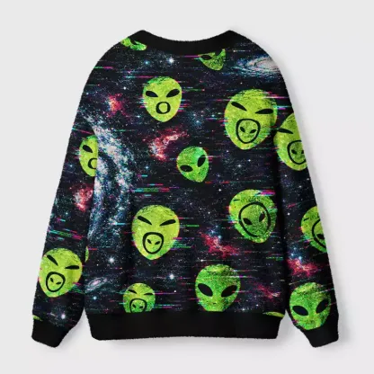 Soulisfree Neon Alien Galaxy Cardigan Fuzzy Cardigan Sweater
