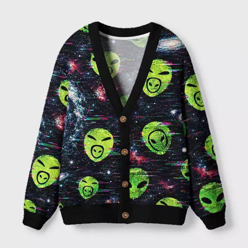 Soulisfree Neon Alien Galaxy Cardigan Fuzzy Cardigan Sweater