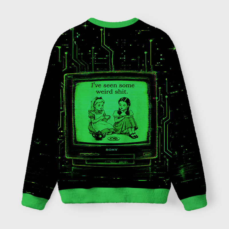 Soulisfree Neon Circuit Glitch TV Fuzzy Crewneck Sweater