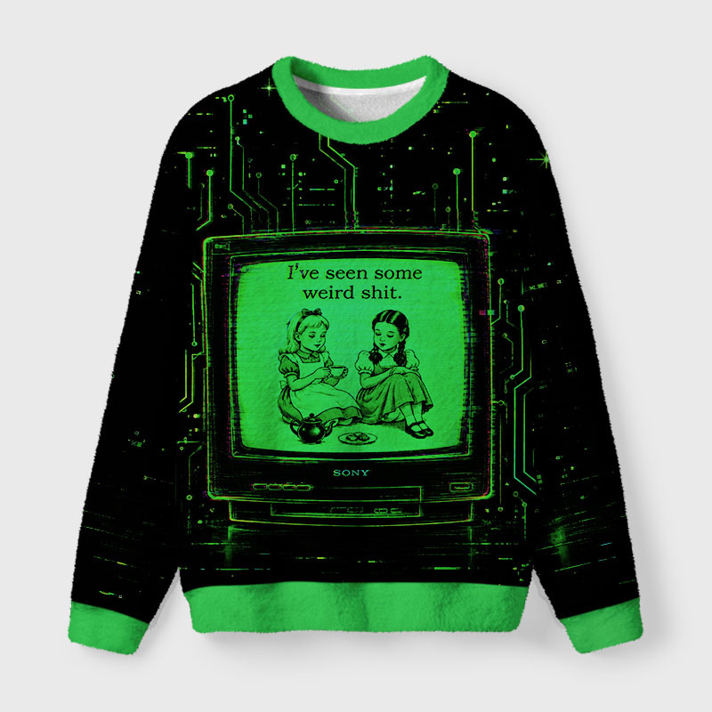 Soulisfree Neon Circuit Glitch TV Fuzzy Crewneck Sweater