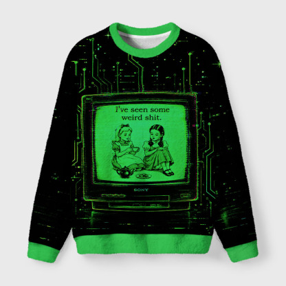 Soulisfree Neon Circuit Glitch TV Fuzzy Crewneck Sweater