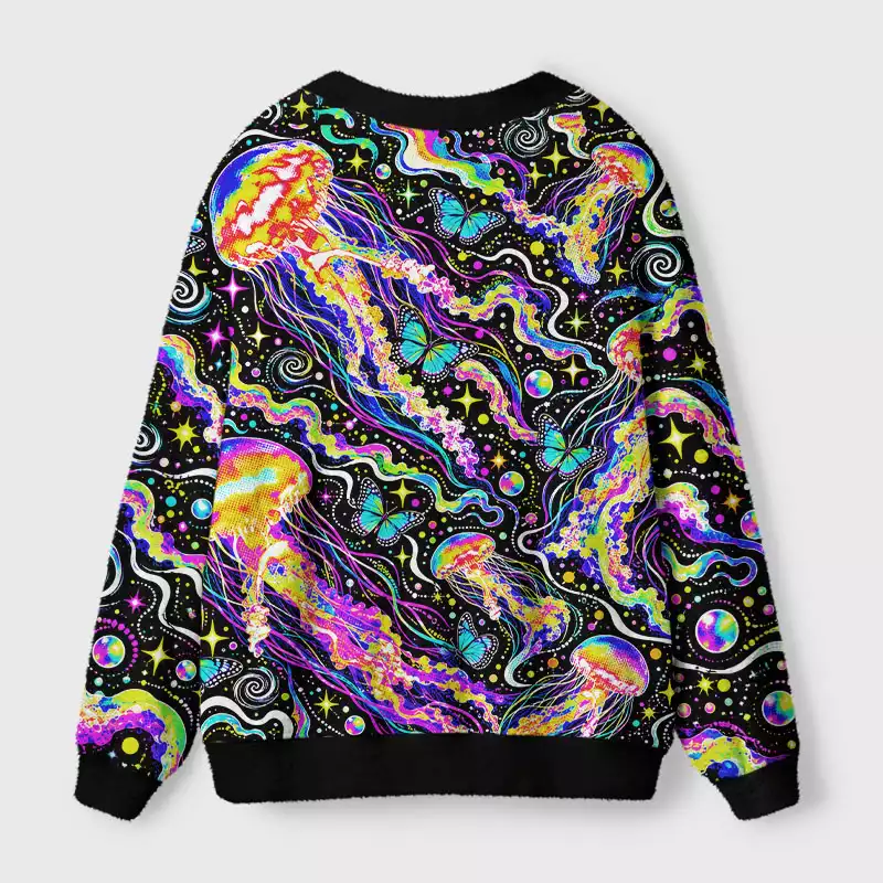 Soulisfree Neon Cosmic Swirl Cardigan Fuzzy Cardigan Sweater