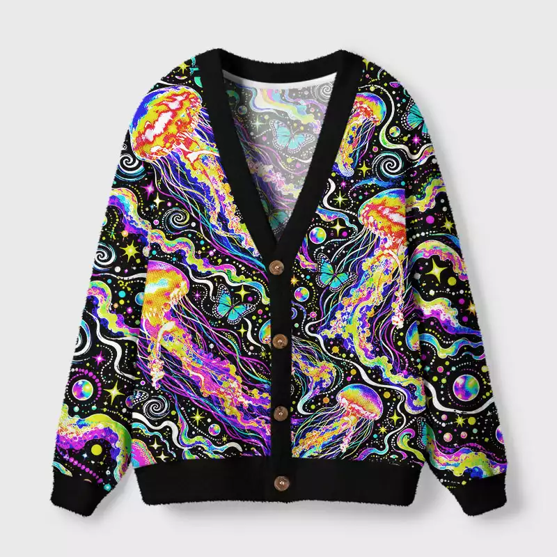 Soulisfree Neon Cosmic Swirl Cardigan Fuzzy Cardigan Sweater