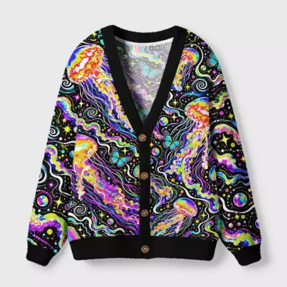 Soulisfree Neon Cosmic Swirl Cardigan Fuzzy Cardigan Sweater