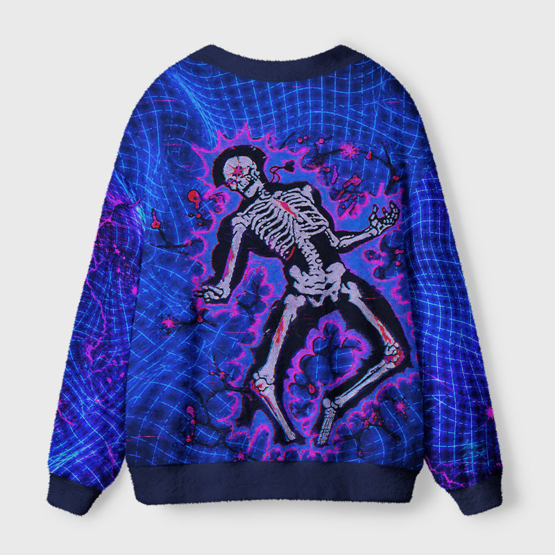 Soulisfree Neon Cyber Skeleton Fuzzy Cardigan Sweater 