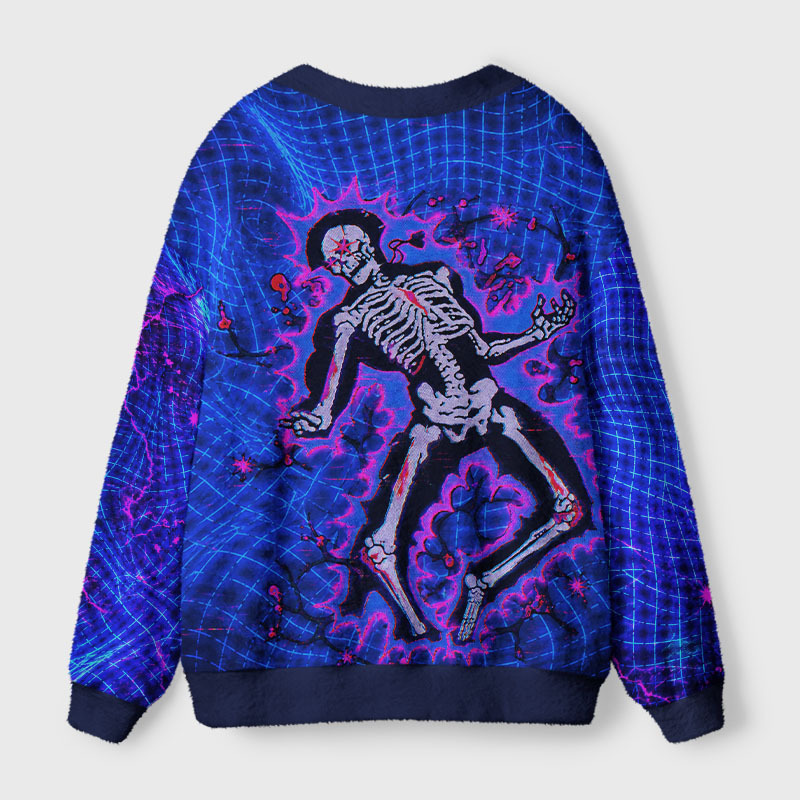 Soulisfree Neon Cyber Skeleton Fuzzy Cardigan Sweater 