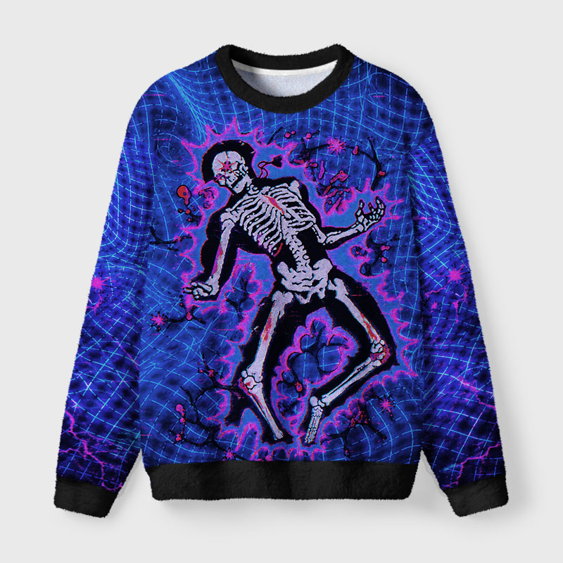 Soulisfree Neon Cyber Skeleton Fuzzy Crewneck Sweater