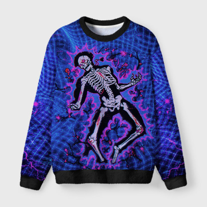 Soulisfree Neon Cyber Skeleton Fuzzy Crewneck Sweater