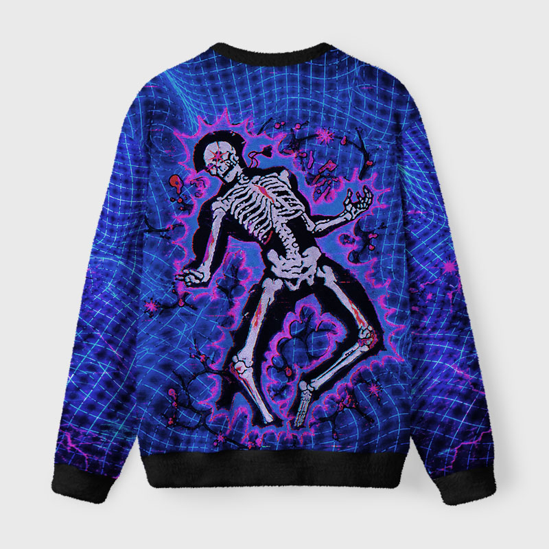 Soulisfree Neon Cyber Skeleton Fuzzy Crewneck Sweater