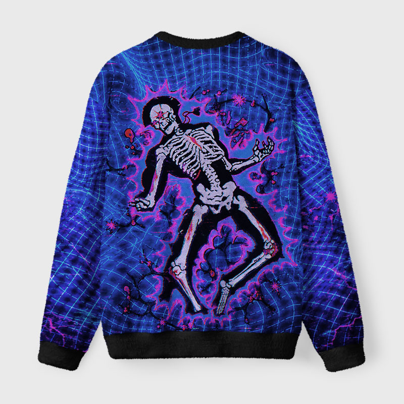 Soulisfree Neon Cyber Skeleton Fuzzy Crewneck Sweater