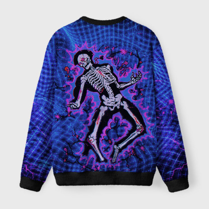 Soulisfree Neon Cyber Skeleton Fuzzy Crewneck Sweater