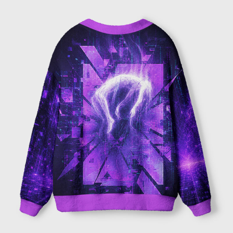 Soulisfree Neon Digital Collapse Fuzzy Cardigan Sweater 