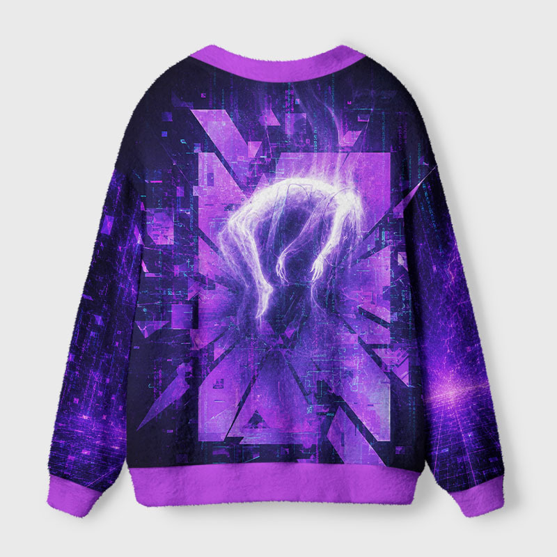 Soulisfree Neon Digital Collapse Fuzzy Cardigan Sweater 