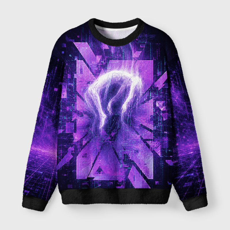 Soulisfree Neon Digital Collapse Fuzzy Crewneck Sweater