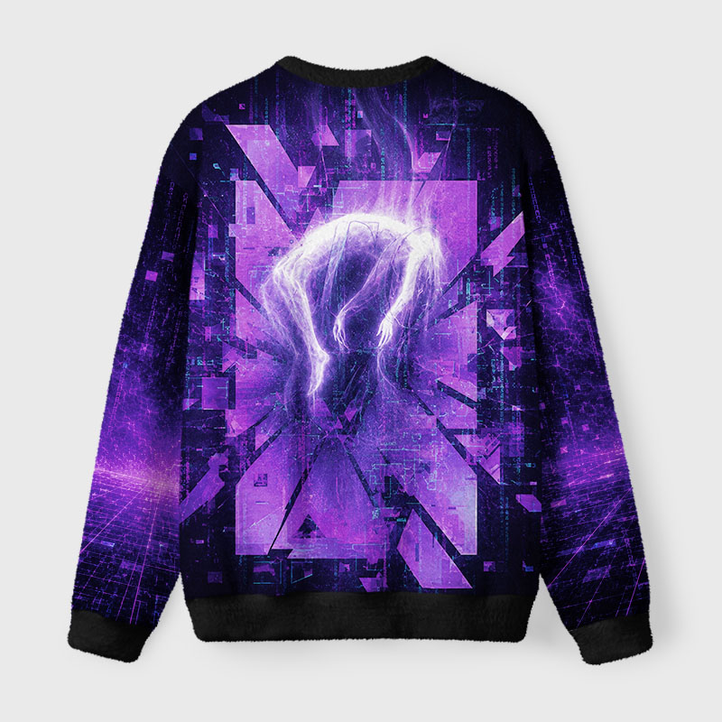 Soulisfree Neon Digital Collapse Fuzzy Crewneck Sweater