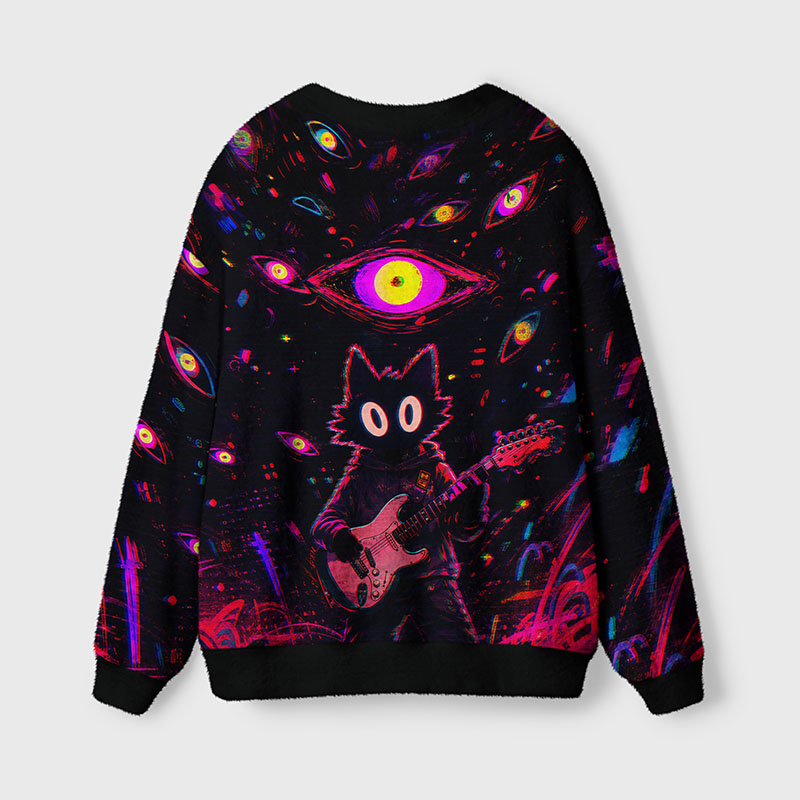 Soulisfree Neon Eye Guitarist Fuzzy Cardigan Sweater 