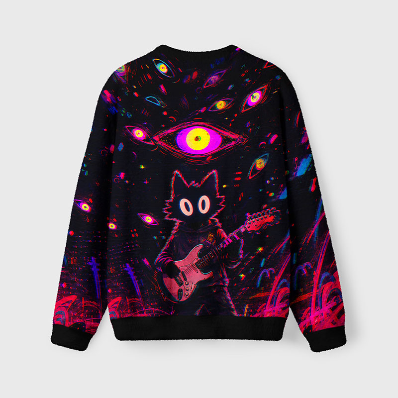 Soulisfree Neon Eye Guitarist Fuzzy Crewneck Sweater