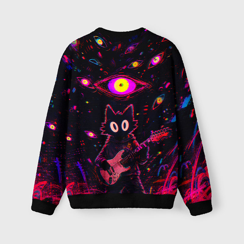 Soulisfree Neon Eye Guitarist Fuzzy Crewneck Sweater