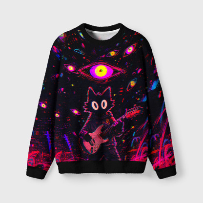 Soulisfree Neon Eye Guitarist Fuzzy Crewneck Sweater