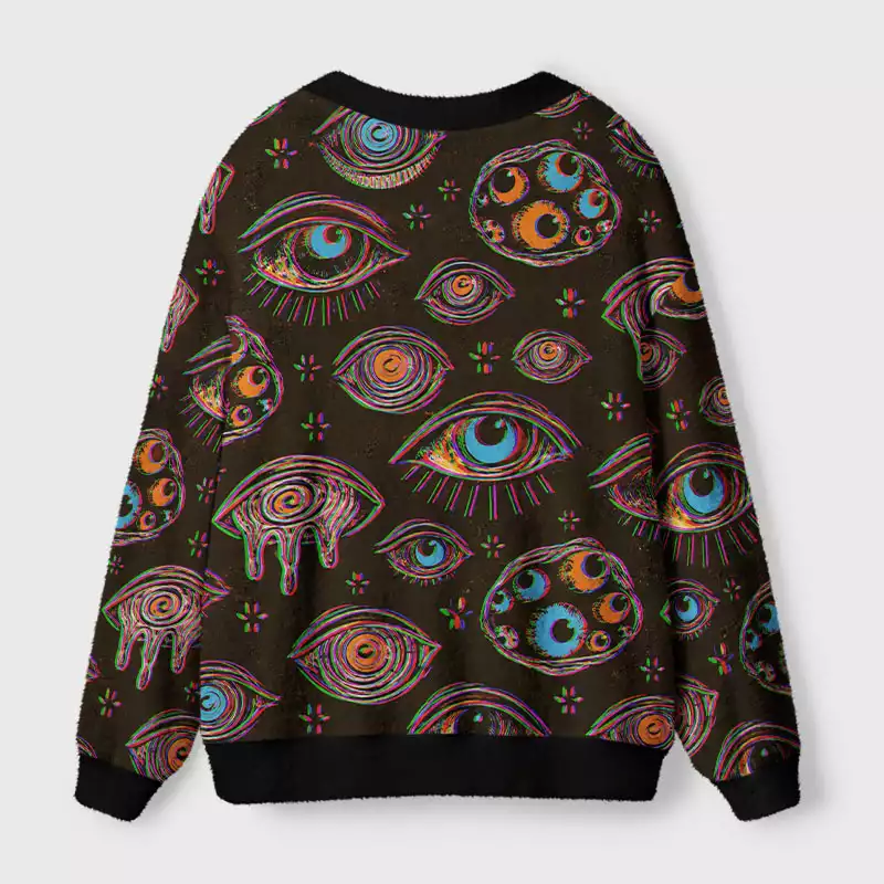 Soulisfree Neon Glitch Eyes Cardigan Fuzzy Cardigan Sweater