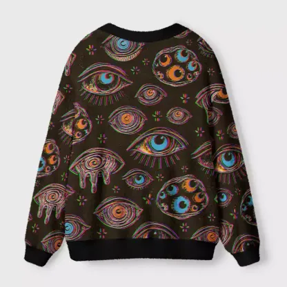 Soulisfree Neon Glitch Eyes Cardigan Fuzzy Cardigan Sweater
