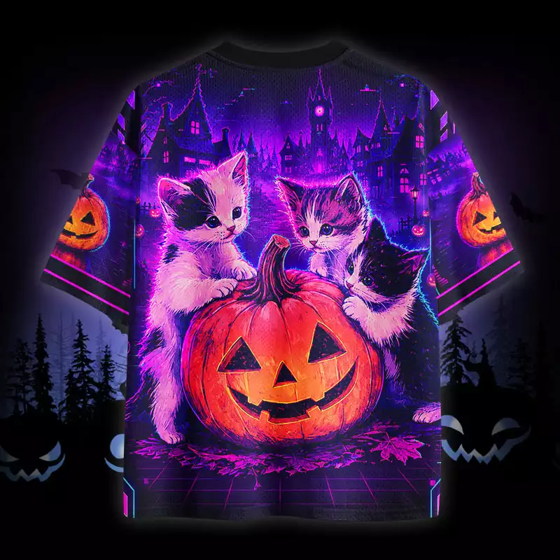 Soulisfree Neon Halloween Kittens Mesh Jersey